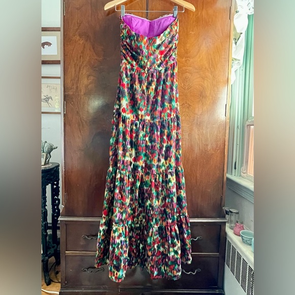 PJK Patterson J Kincaid Tiered Strapless Rainbow Hued Floral Maxi Dress, Small - Picture 2 of 8